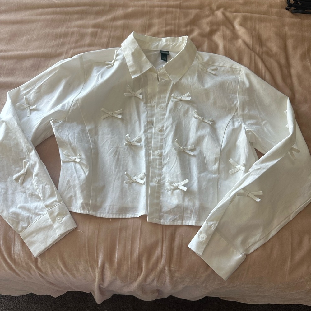 White Bow-Accent Jacket